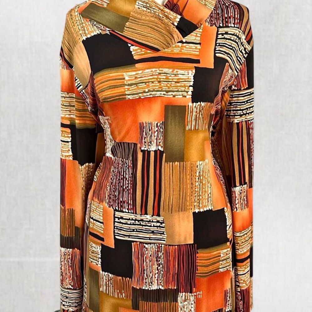 Retro Boho Fall Fashion Patchwork Vintage Style Cowl Neck Sweater